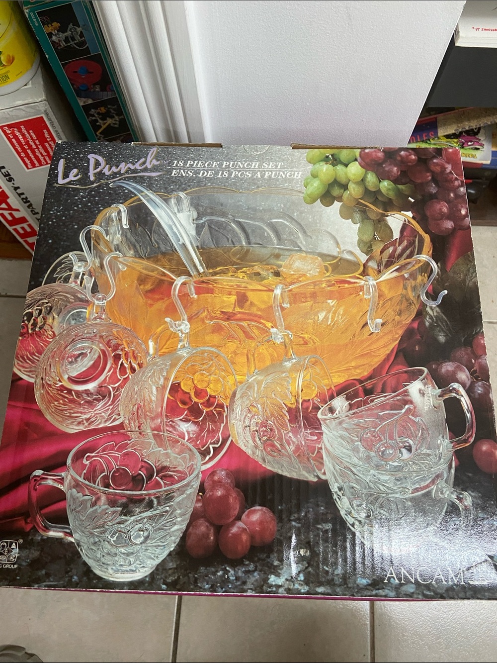 Vintage Le Punch 18-Piece Glass Punch Bowl Set - Clear